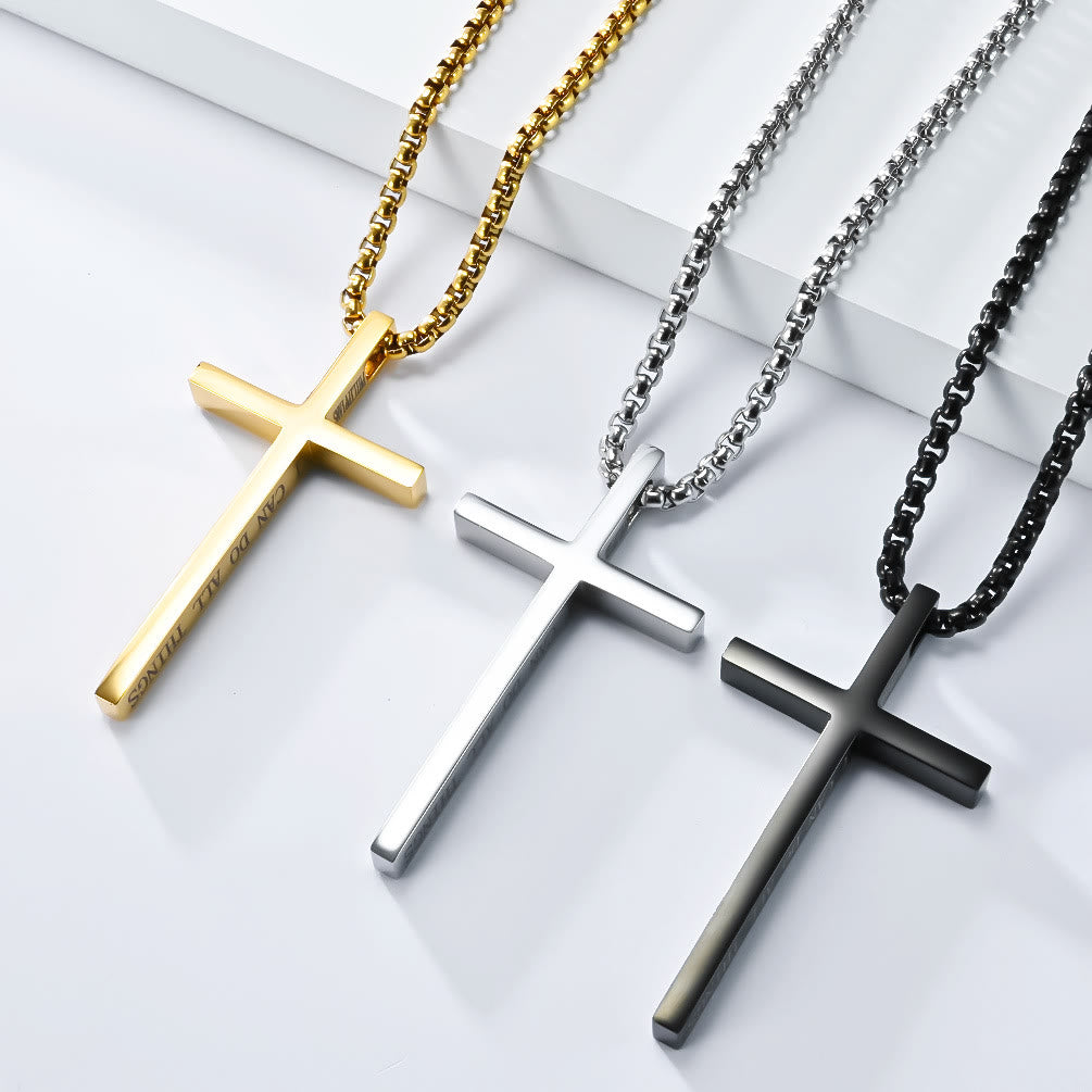 Cross Necklace with I Can Do All Things Inscription: Stylish Reminder of His Tender Strength