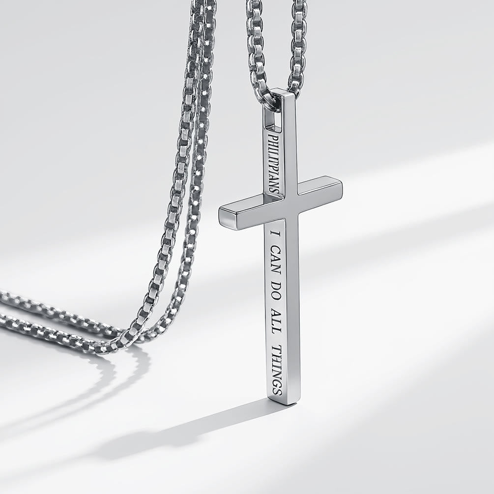 Cross Necklace with I Can Do All Things Inscription: Stylish Reminder of His Tender Strength