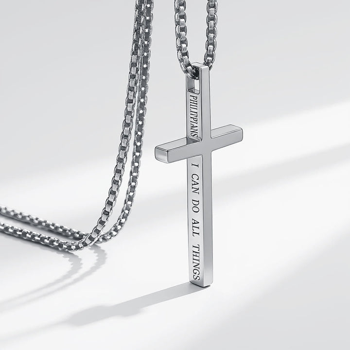 Cross Necklace with I Can Do All Things Inscription: Stylish Reminder of His Tender Strength