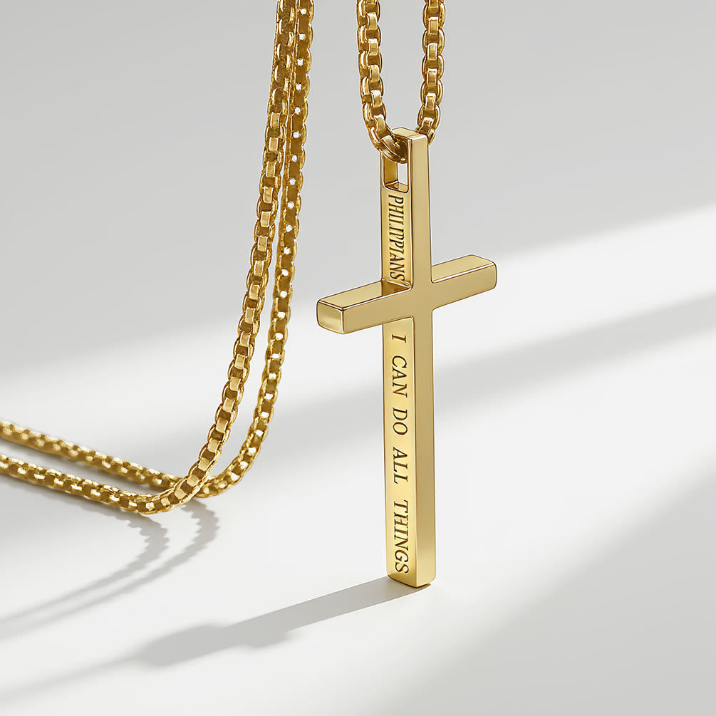Cross Necklace with I Can Do All Things Inscription: Stylish Reminder of His Tender Strength