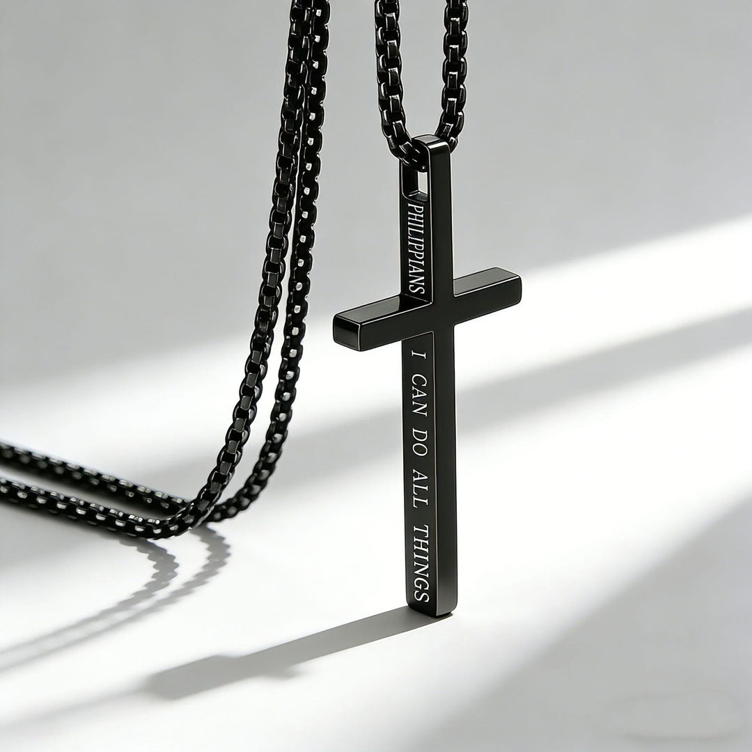 Cross Necklace with I Can Do All Things Inscription: Stylish Reminder of His Tender Strength