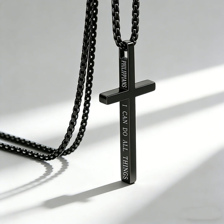 Cross Necklace with I Can Do All Things Inscription: Stylish Reminder of His Tender Strength