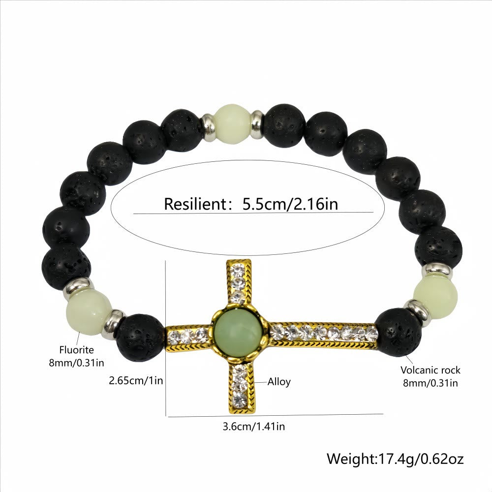 Volcanic Stone Bracelet with Glow-in-the-Dark Cross: Embody His Luminous Grace