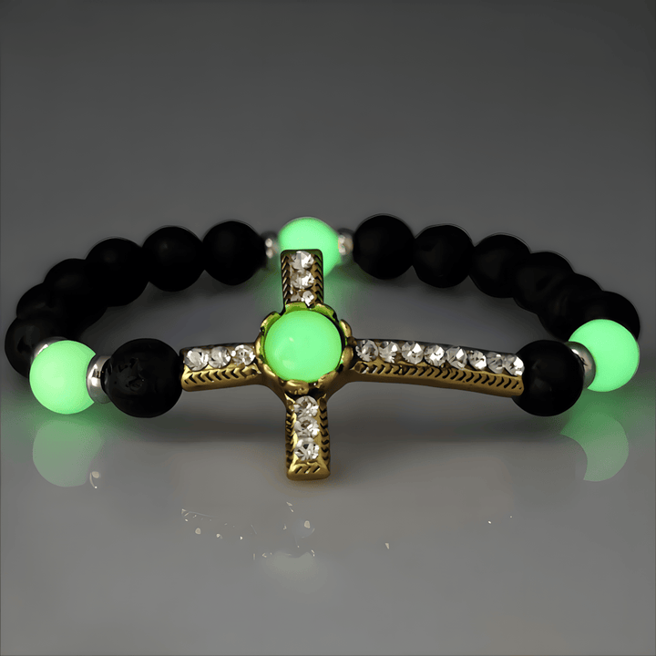 Volcanic Stone Bracelet with Glow-in-the-Dark Cross: Embody His Luminous Grace