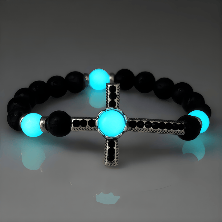 Volcanic Stone Bracelet with Glow-in-the-Dark Cross: Embody His Luminous Grace