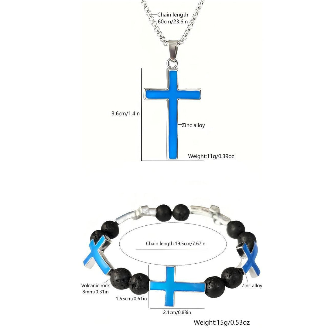 Luminous Cross Necklace & Beaded Bracelet Set: Remind of His Quiet Light