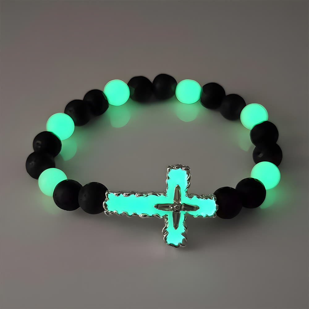 3-Color Luminous Cross Necklace & Beaded Bracelet Set: Remind of His Quiet Light