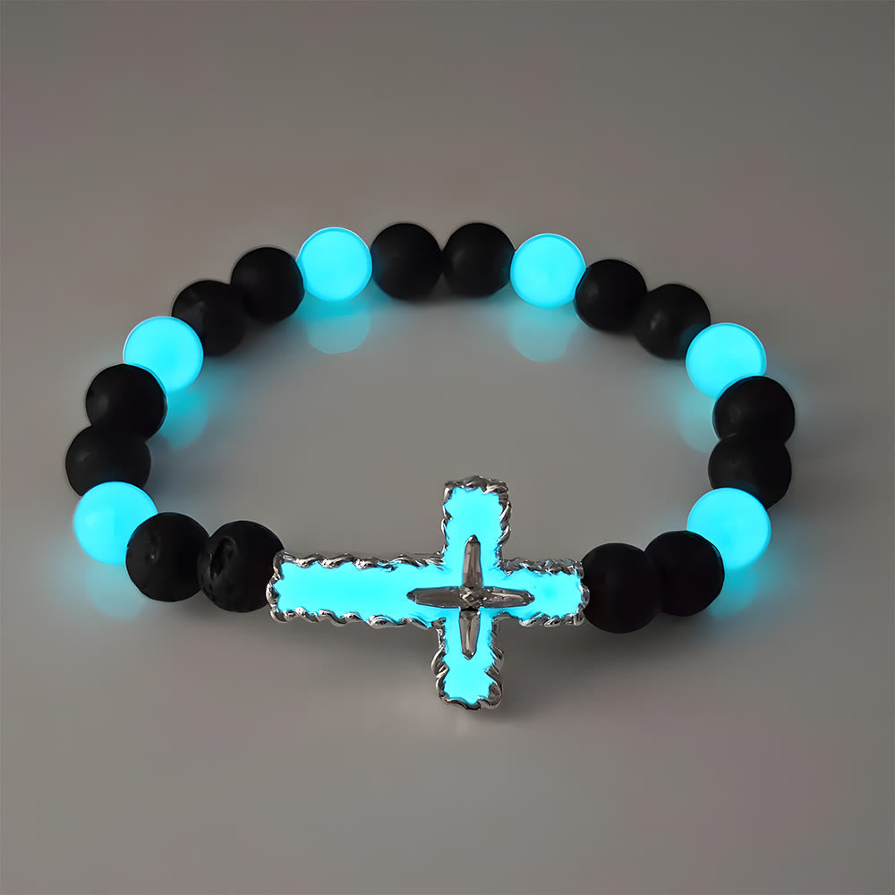3-Color Luminous Cross Necklace & Beaded Bracelet Set: Remind of His Quiet Light