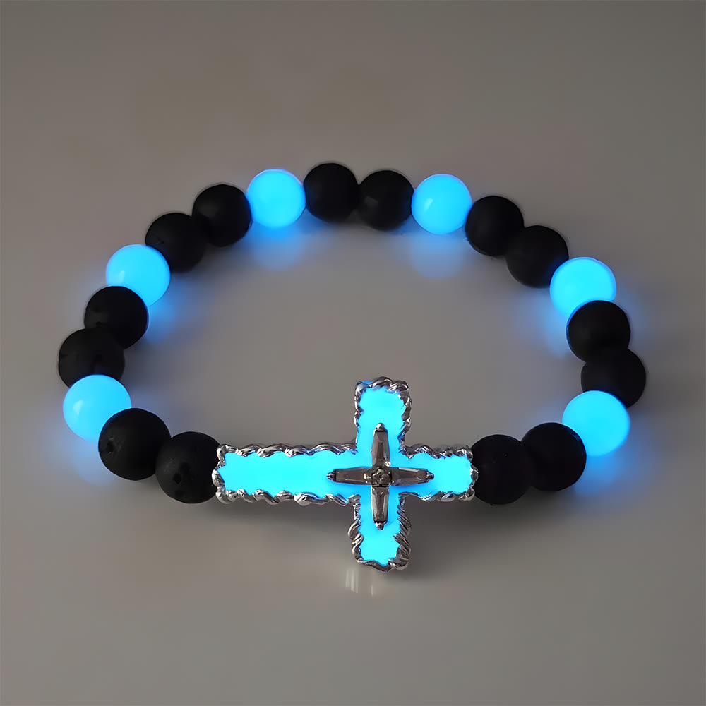 3-Color Luminous Cross Necklace & Beaded Bracelet Set: Remind of His Quiet Light