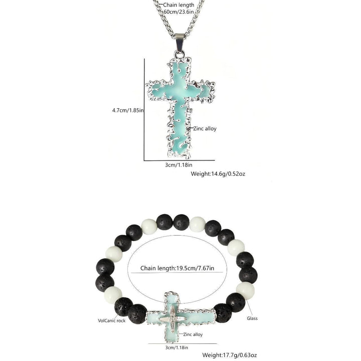 3-Color Luminous Cross Necklace & Beaded Bracelet Set: Remind of His Quiet Light