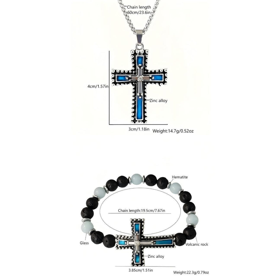 Glow-in-the-Dark Cross Jewelry Set with Volcanic Stone: Hold His Grace Close After Dark
