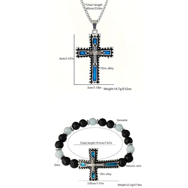 Glow-in-the-Dark Cross Jewelry Set with Volcanic Stone: Hold His Grace Close After Dark