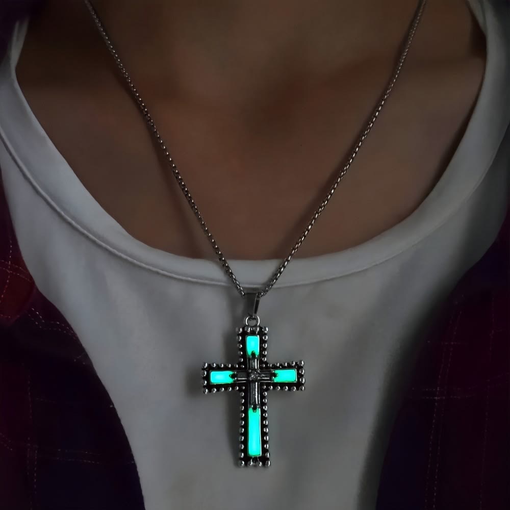 Glow-in-the-Dark Cross Jewelry Set with Volcanic Stone: Hold His Grace Close After Dark