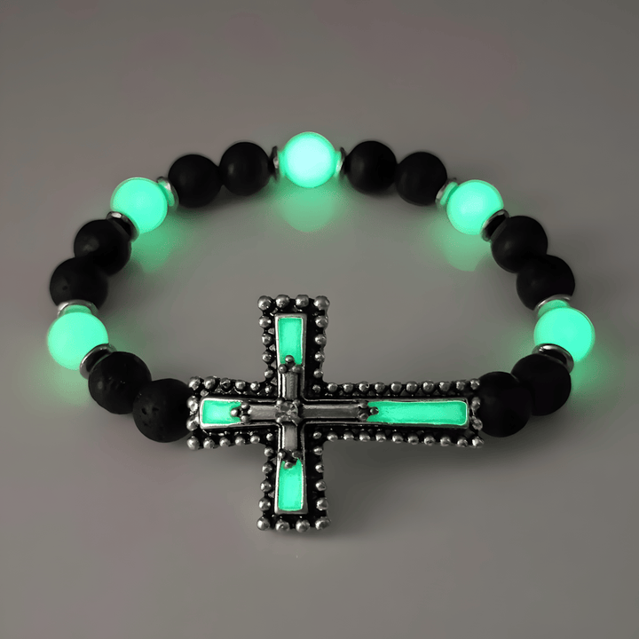 Glow-in-the-Dark Cross Jewelry Set with Volcanic Stone: Hold His Grace Close After Dark