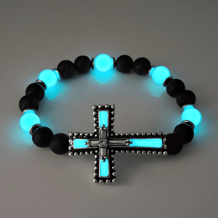 Glow-in-the-Dark Cross Jewelry Set with Volcanic Stone: Hold His Grace Close After Dark