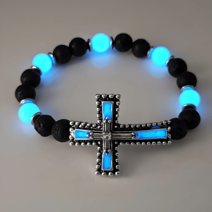 Glow-in-the-Dark Cross Jewelry Set with Volcanic Stone: Hold His Grace Close After Dark