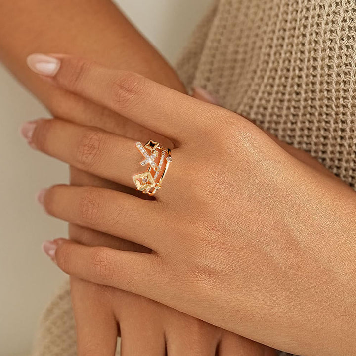 Shimmering Cross Charm Layered Band Ring: Remind of His Quiet Peace