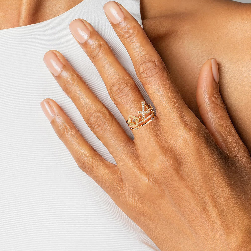Shimmering Cross Charm Layered Band Ring: Remind of His Quiet Peace