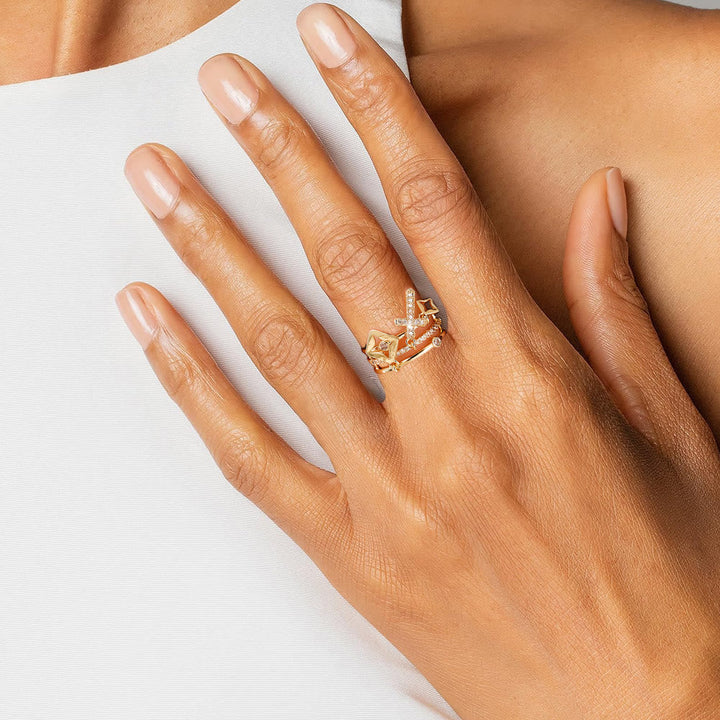 Shimmering Cross Charm Layered Band Ring: Remind of His Quiet Peace