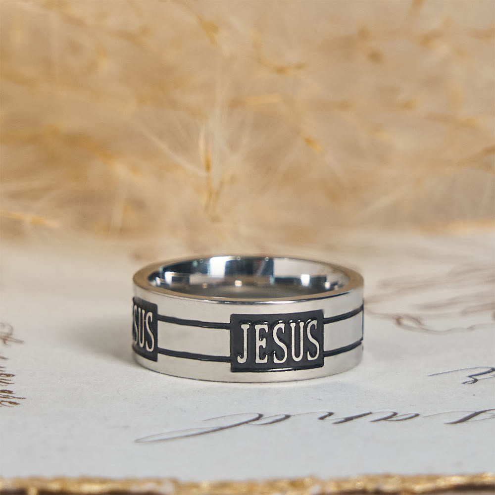 Bold JESUS Lettering Metal Ring: Carry His Grace in Daily Wear