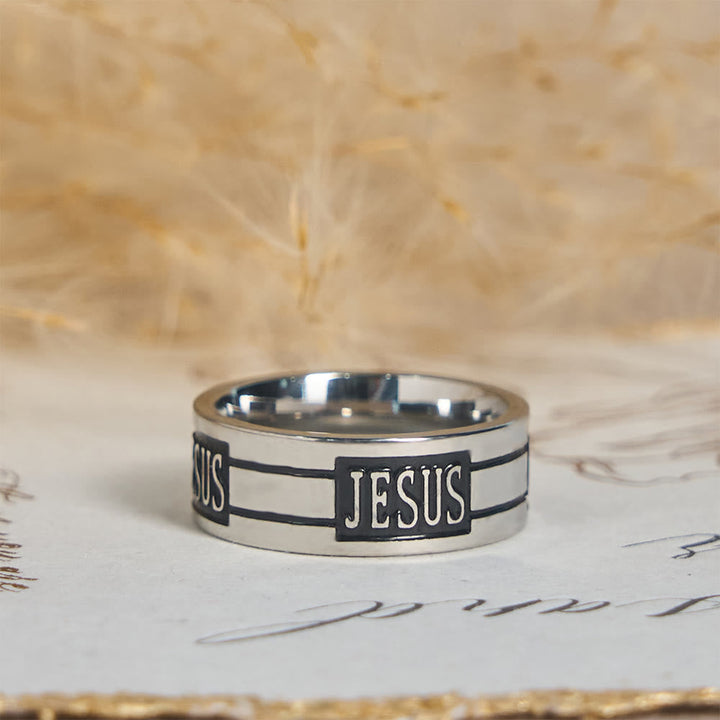 Bold JESUS Lettering Metal Ring: Carry His Grace in Daily Wear
