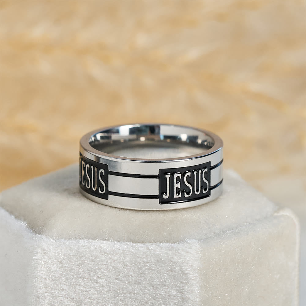 Bold JESUS Lettering Metal Ring: Carry His Grace in Daily Wear
