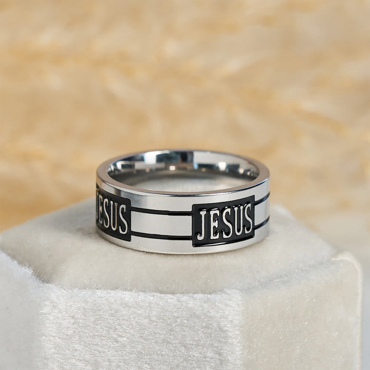 Bold JESUS Lettering Metal Ring: Carry His Grace in Daily Wear