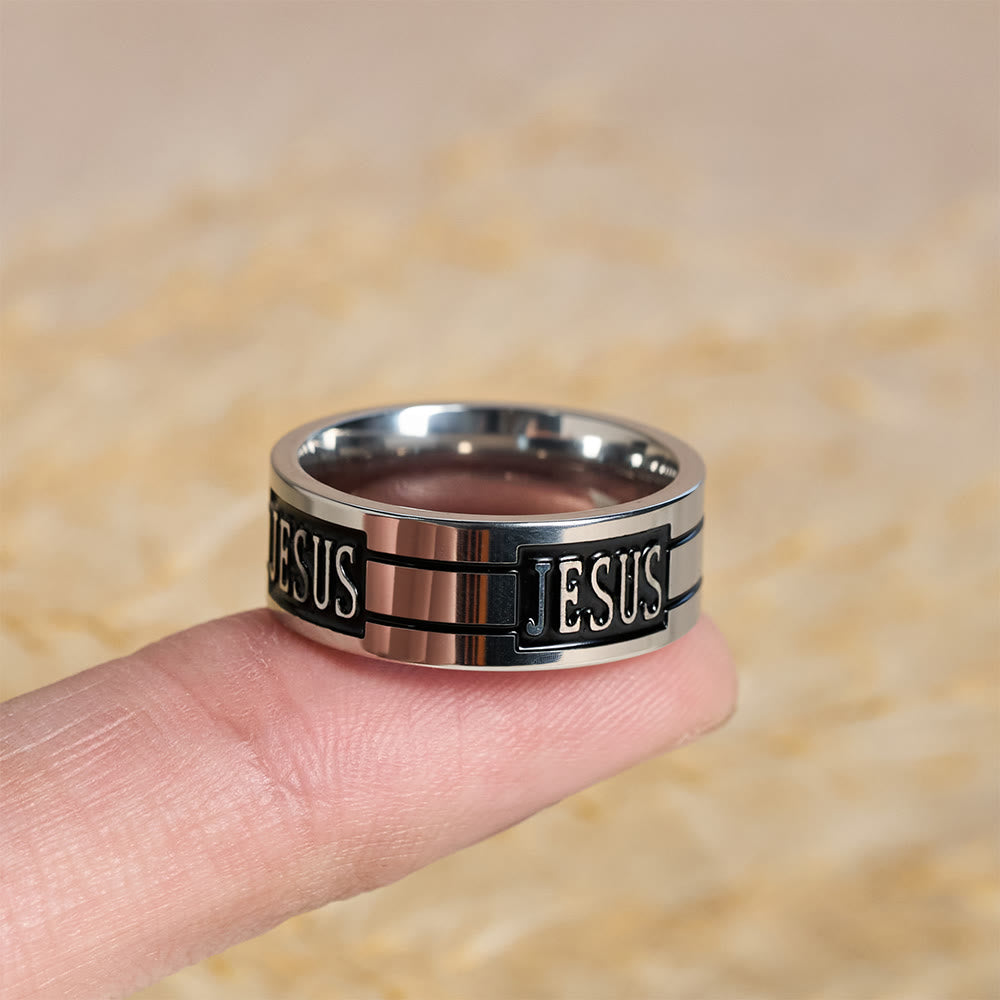 Bold JESUS Lettering Metal Ring: Carry His Grace in Daily Wear