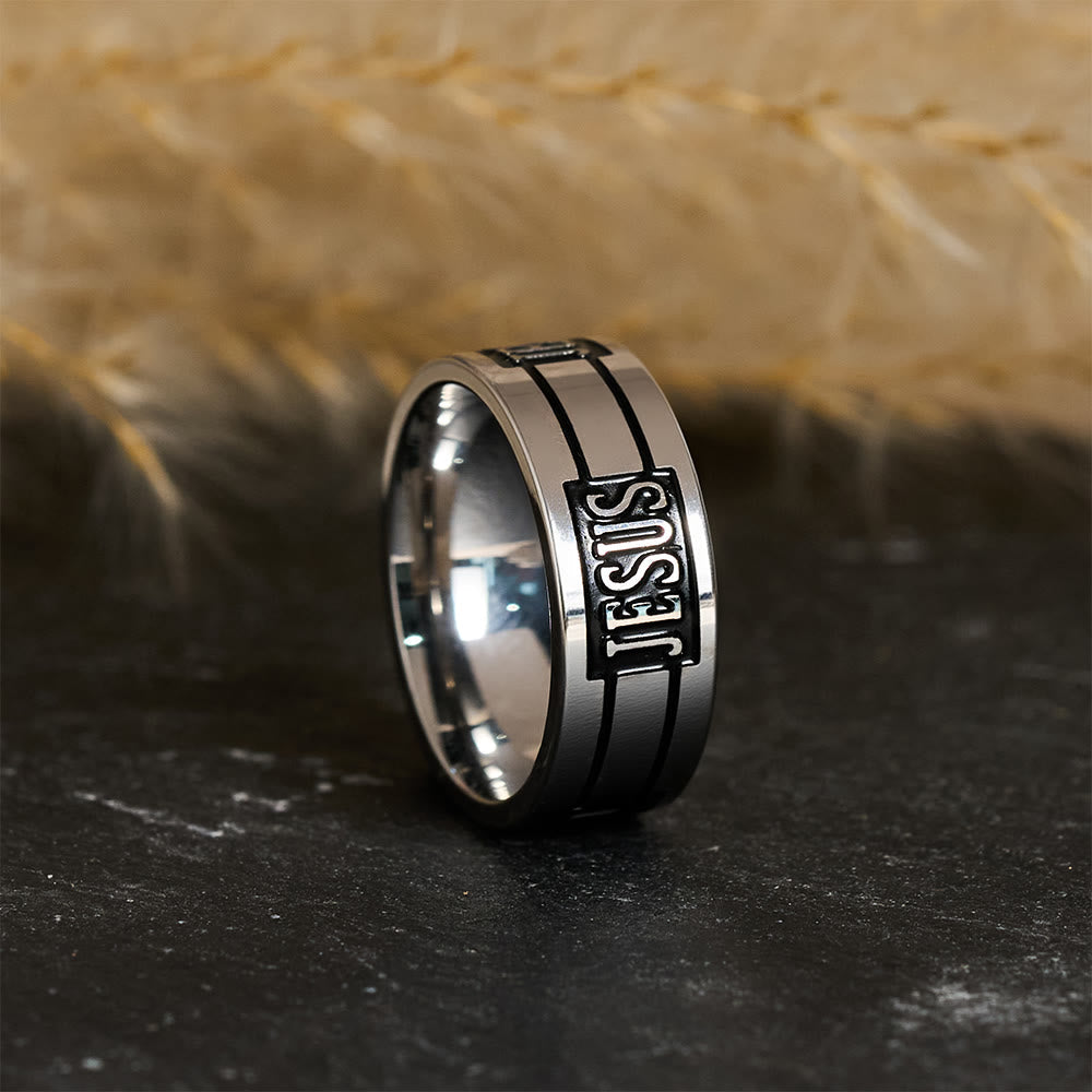 Bold JESUS Lettering Metal Ring: Carry His Grace in Daily Wear