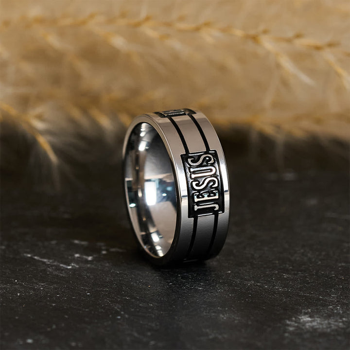 Bold JESUS Lettering Metal Ring: Carry His Grace in Daily Wear