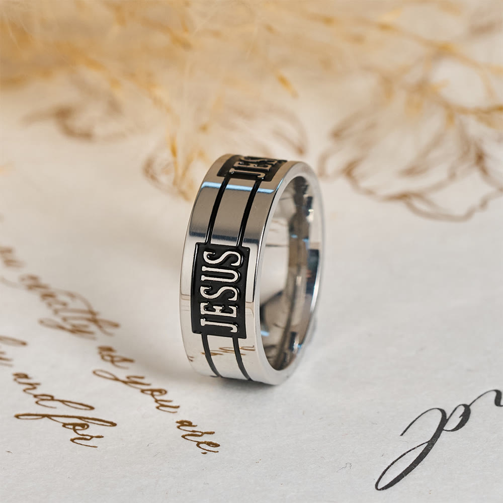 Bold JESUS Lettering Metal Ring: Carry His Grace in Daily Wear