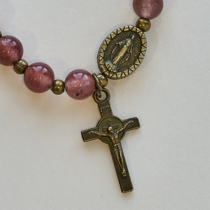 Vintage Strawberry Quartz Bracelet with Miraculous Medal Sacred Devotion