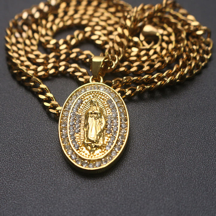Sparkling Our Lady Oval Medallion Pendant Necklace: Embody Her Tender Intercession