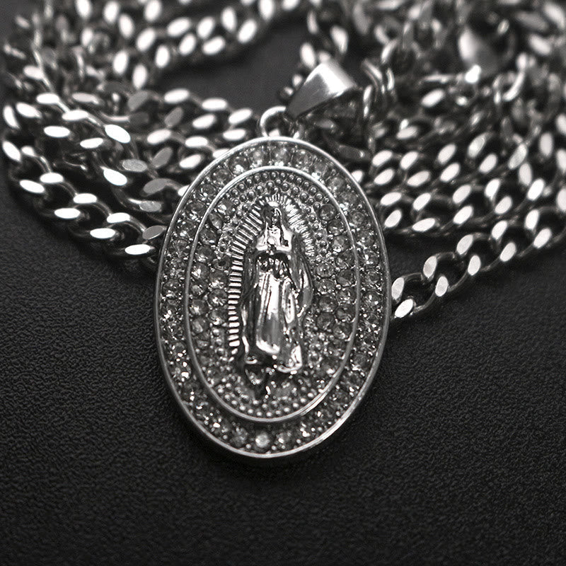 Sparkling Our Lady Oval Medallion Pendant Necklace: Embody Her Tender Intercession