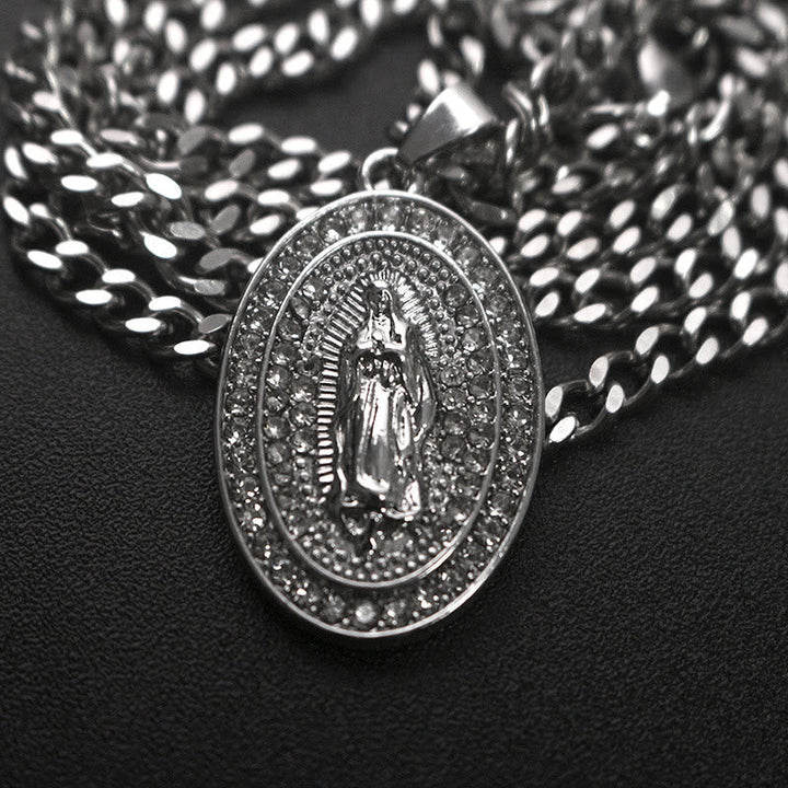 Sparkling Our Lady Oval Medallion Pendant Necklace: Embody Her Tender Intercession