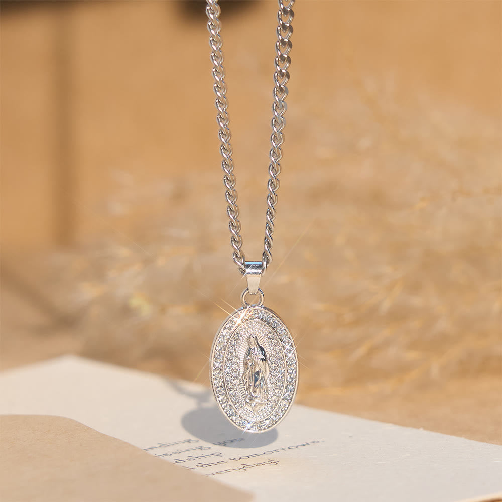 Sparkling Our Lady Oval Medallion Pendant Necklace: Embody Her Tender Intercession