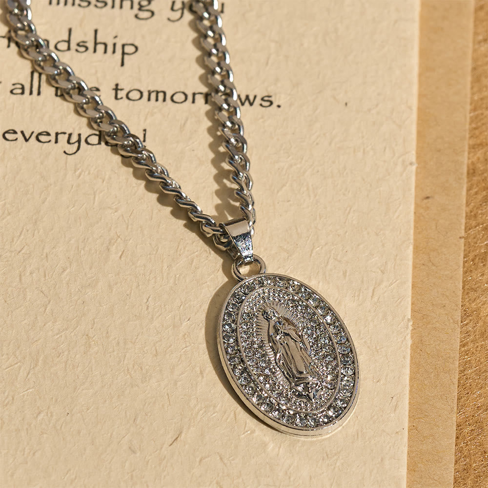 Sparkling Our Lady Oval Medallion Pendant Necklace: Embody Her Tender Intercession
