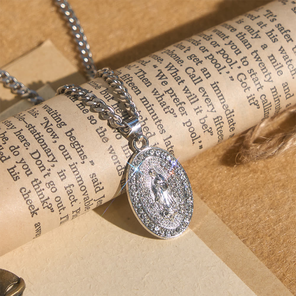 Sparkling Our Lady Oval Medallion Pendant Necklace: Embody Her Tender Intercession