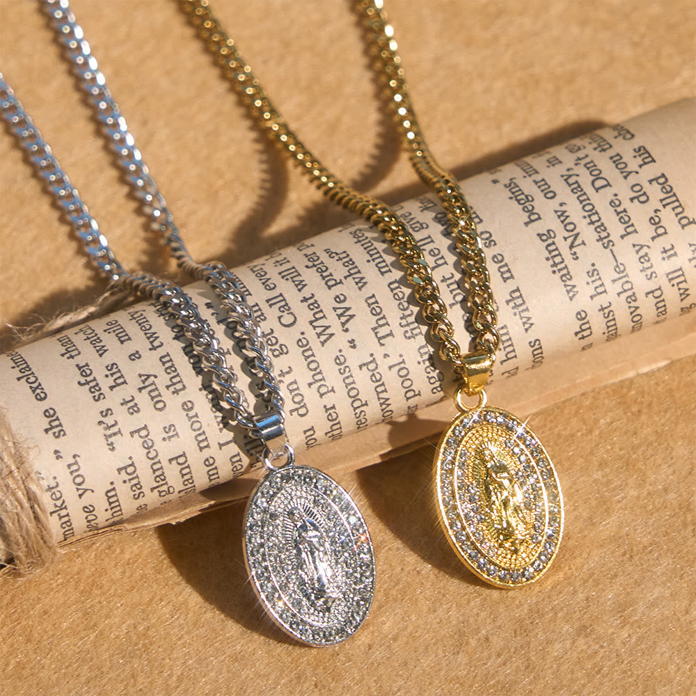 Sparkling Our Lady Oval Medallion Pendant Necklace: Embody Her Tender Intercession