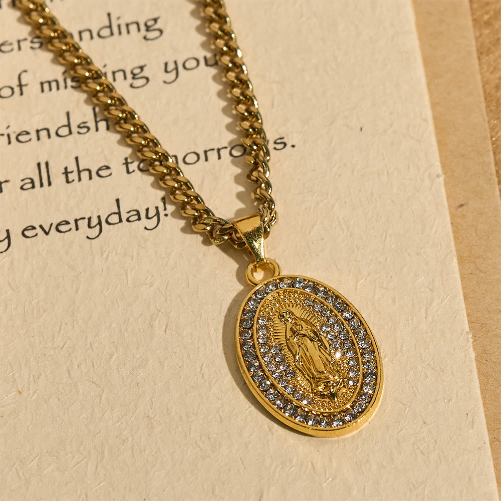 Sparkling Our Lady Oval Medallion Pendant Necklace: Embody Her Tender Intercession