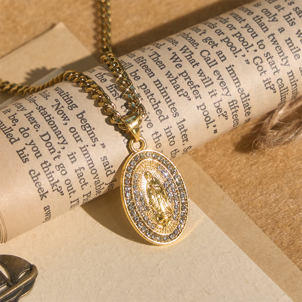 Sparkling Our Lady Oval Medallion Pendant Necklace: Embody Her Tender Intercession