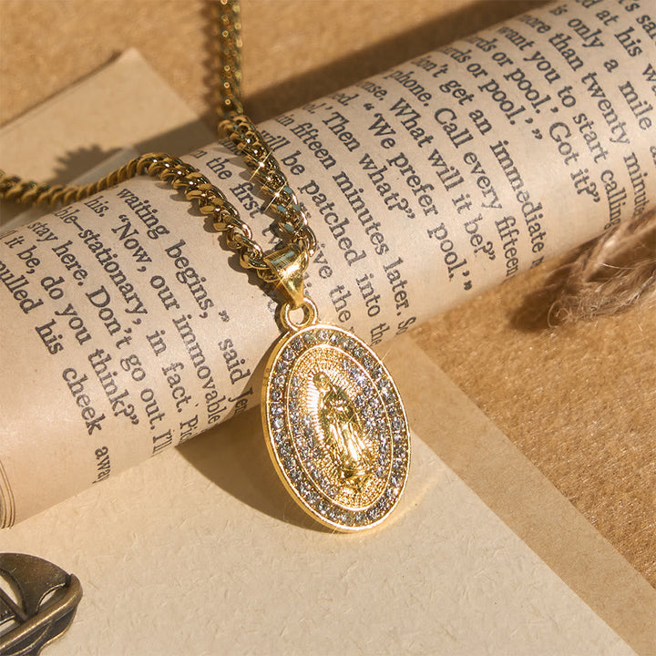 Sparkling Our Lady Oval Medallion Pendant Necklace: Embody Her Tender Intercession