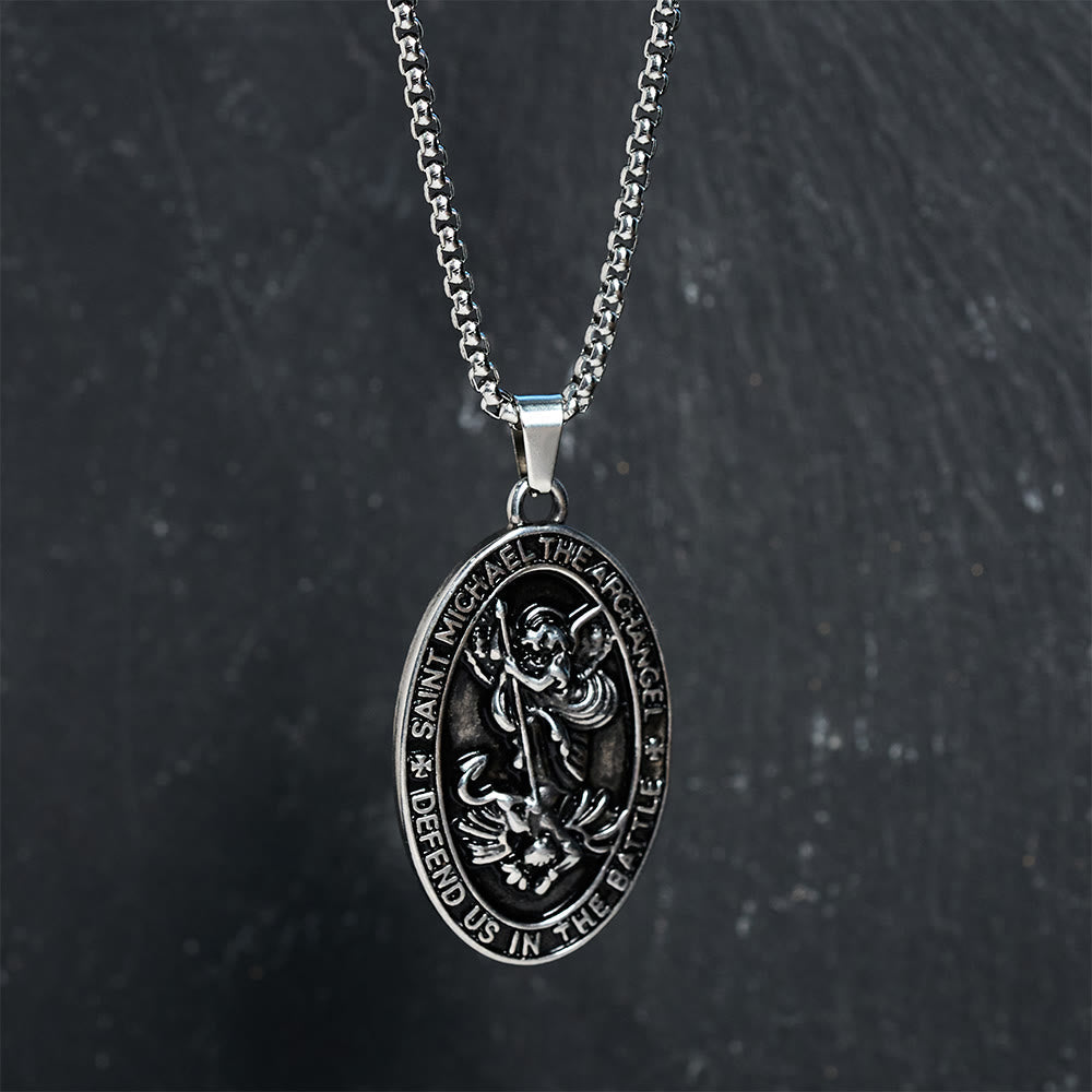 St. Michael Defend Us in the Battle Oval Medallion Necklace: Embody His Courageous Protection