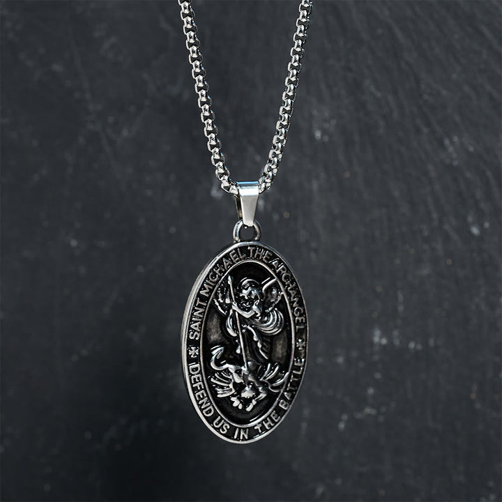 St. Michael Defend Us in the Battle Oval Medallion Necklace: Embody His Courageous Protection