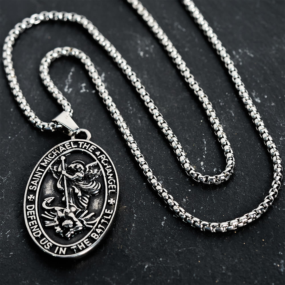 St. Michael Defend Us in the Battle Oval Medallion Necklace: Embody His Courageous Protection