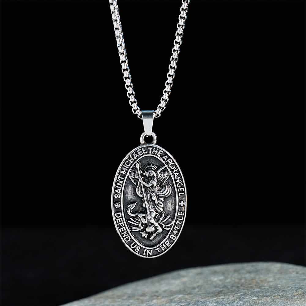 St. Michael Defend Us in the Battle Oval Medallion Necklace: Embody His Courageous Protection