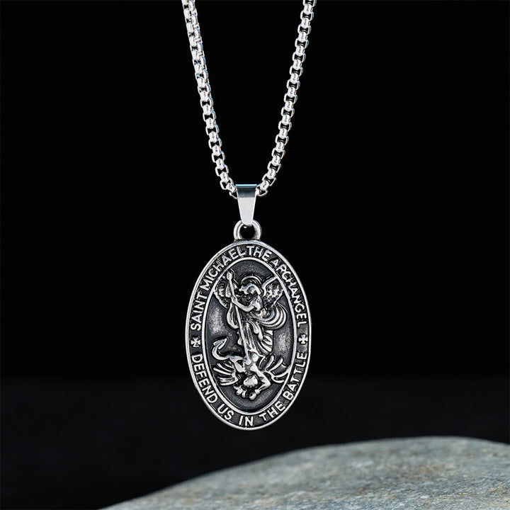 St. Michael Defend Us in the Battle Oval Medallion Necklace: Embody His Courageous Protection