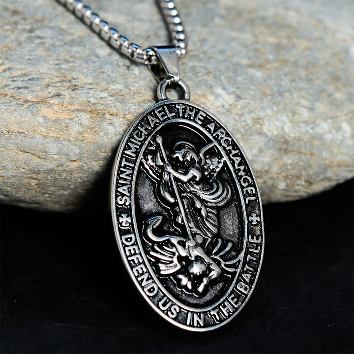 St. Michael Defend Us in the Battle Oval Medallion Necklace: Embody His Courageous Protection