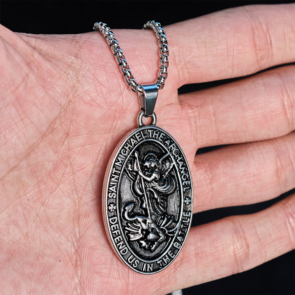 St. Michael Defend Us in the Battle Oval Medallion Necklace: Embody His Courageous Protection