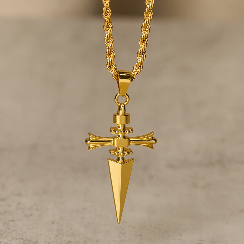 Cross-Dagger Fusion Shape Pendant Necklace: Embody His Courageous Protection
